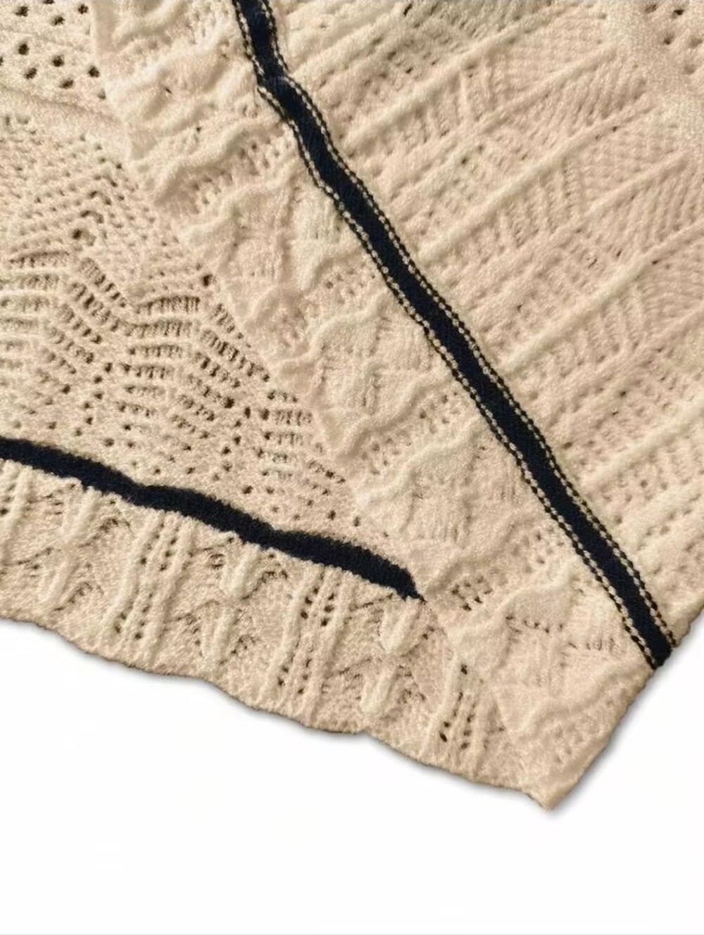 New Boho Sheer Crochet Knit Contrast Stripe Cami Maxi Dress Khaki Tan Black - Picture 6 of 10